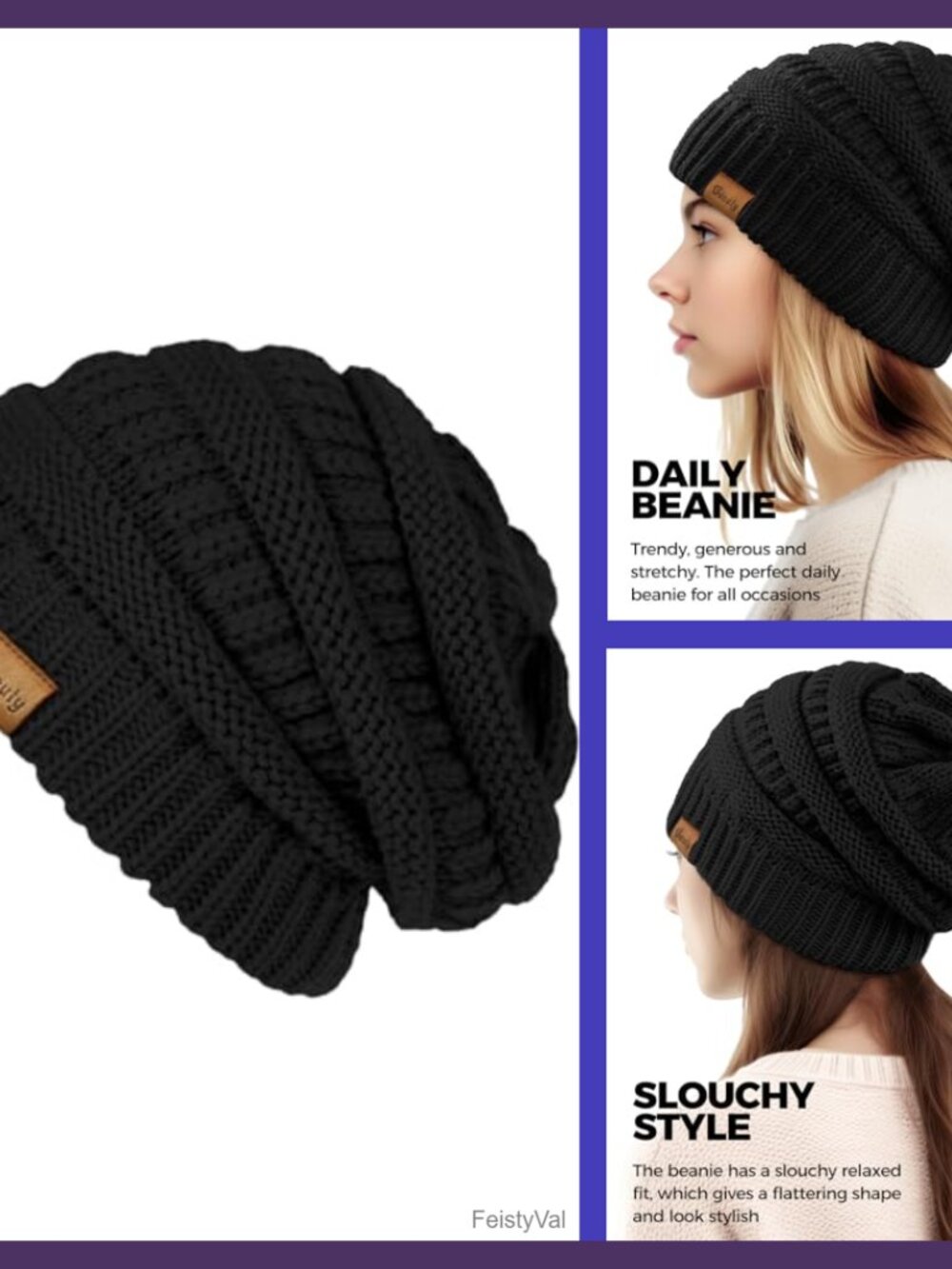 Women Slouchy Cable Knit Beanie Chunky Warm Winter Hat